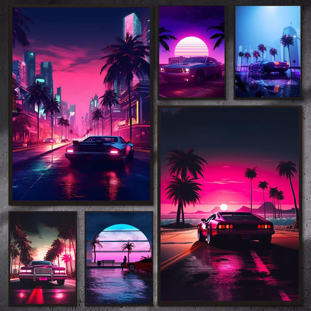 Retro Gaming Wallpaper - Affiche de ville de voitures rétro