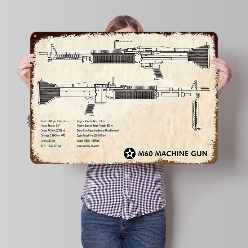 Retro Gaming Wallpaper - Affiche en métal M60 Machine Gun,